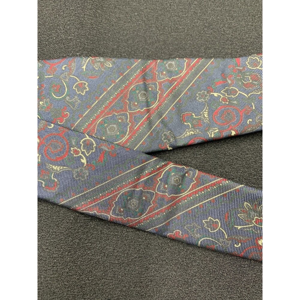 Vtg 80s 90s Tom James Silk Neck Tie Blue Red Floral Wall Art Designer Corpcore - Picture 9 of 9